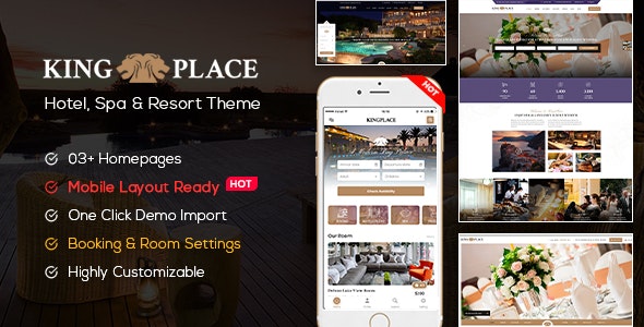 KingPlace v1.2.10无限制版–WordPress酒店预订，水疗和度假主题