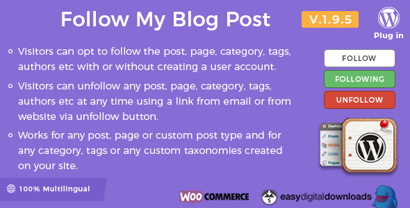 Follow My Blog Post v2.4.2 – WordPress WooCommerce插件