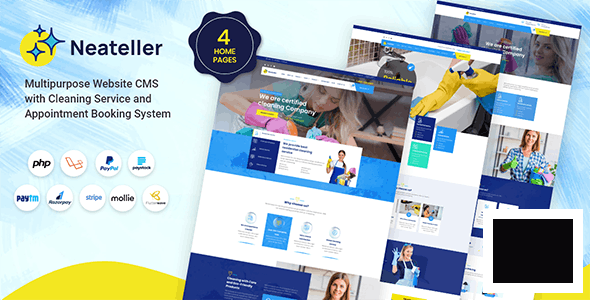 Neateller v1.3 无限制版 – 具有清洁服务和预约系统的多用途网站 CMS
