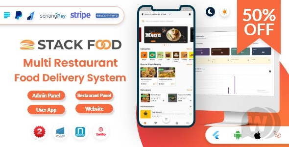 StackFood Multi Restaurant v8.4无限制版（已汉化） – 带有 Laravel 管理面板和餐厅面板的食品配送应用程序