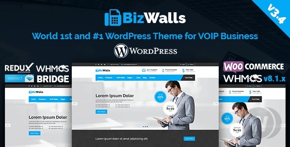 BizWalls v3.4 无限制版 | 响应式 VOIP 和虚拟电话业务 WordPress 主题