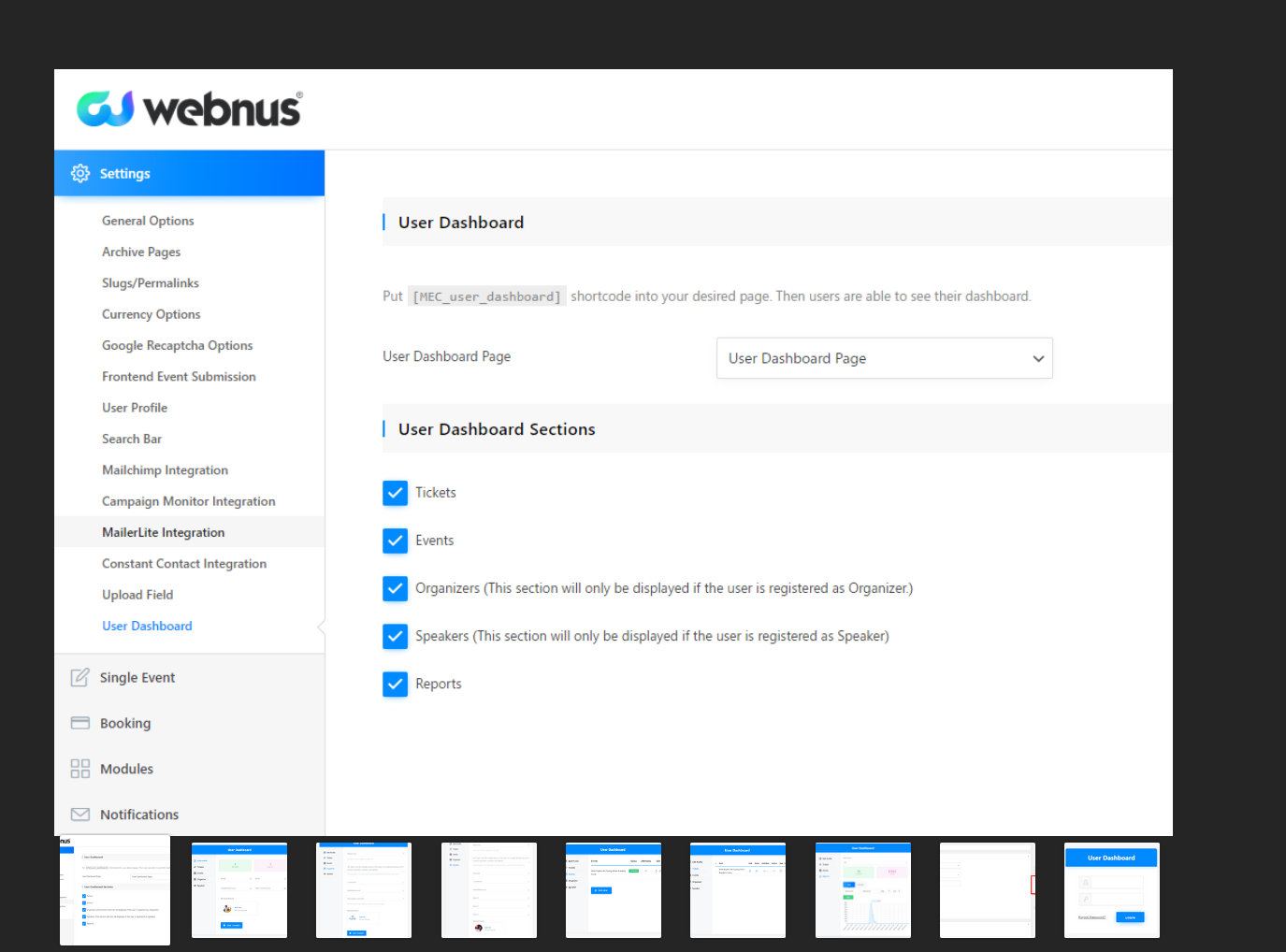 Modern Events Calendar (MEC) User Dashboard v2.1.0