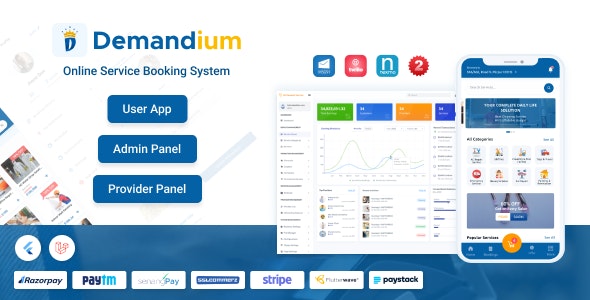 Demandium v3.3 – Multi Provider On Demand, Handyman, Home service App with admin panel