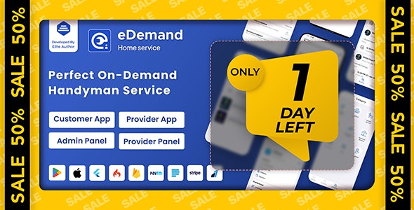 eDemand v4.1.0 – 多供应商按需便捷服务，带 Flutter 应用程序和管理面板的 Handyman