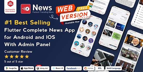 News v3.2.3 – 适用于 Android 和 iOS 的 Flutter 新闻应用程序，带有管理面板