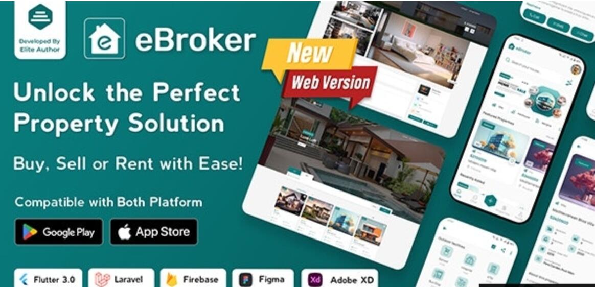 eBroker v1.2.5（后端已汉化80%） – 带有 Laravel 管理面板的房地产买卖 Flutter 应用程序