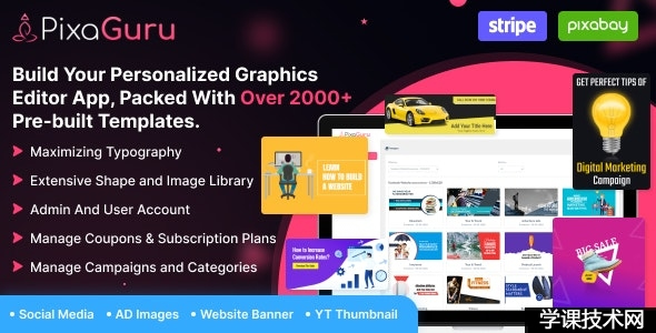 PixaGuru v1.10.1 – 创建图形、图像、社交媒体帖子、广告、横幅和故事的 SAAS 平台