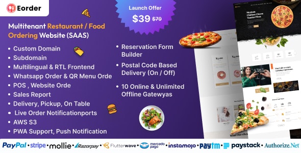 Eorder v3.1 – 多租户餐厅/食品订购网站 (SAAS)