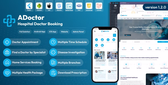 ADoctor v1.4.0 – 医院医生预约 Android 和 iOS 应用程序 |网站 |管理面板