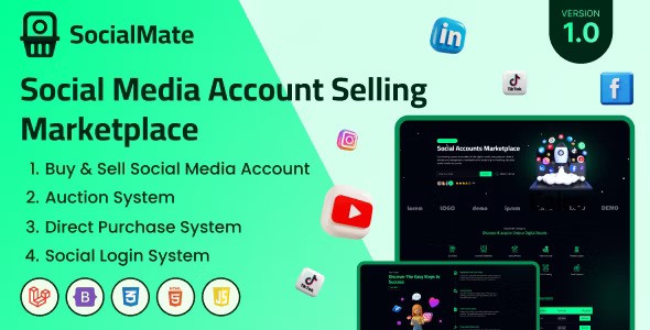 SocialMate v2.0（已汉化95%） – 社交媒体帐户销售市场