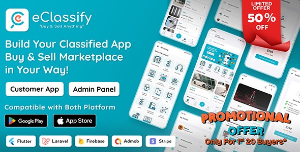 eClassify v2.7.0 – 带有 Laravel 管理面板的分类买卖市场 Flutter 应用程序