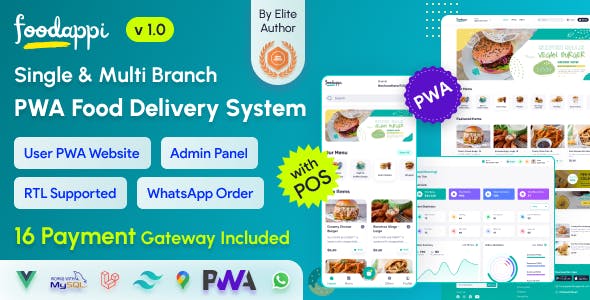 FoodAppi v2.9 – PWA Food Delivery System and WhatsApp Menu Ordering with Admin Panel | Restaurant POS