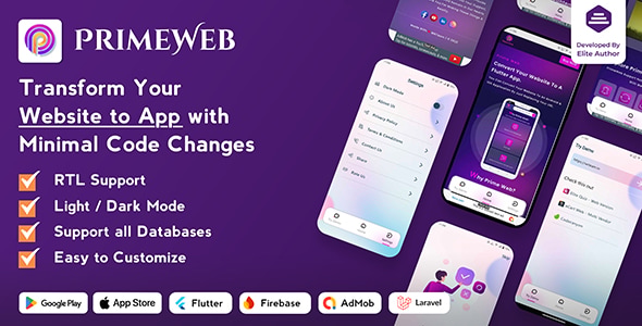 Prime Web v2.0.2 – Convert Website to a Flutter App | Web View App | Web to App