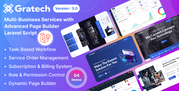 Gratech v3.2 – Multi-Business Services with Advanced Page Builder & Workflow Tools