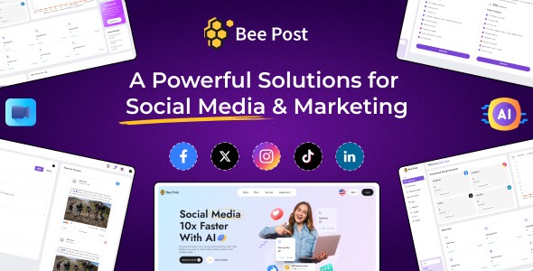 BeePost v2.4 – AI Social Media Management & Content Creation SaaS with Subscription System
