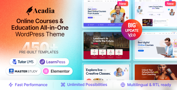 Acadia v3.2.3 – 适用于大学和在线课程的教育 WordPress 主题