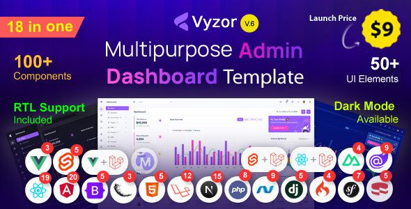 Vyzor v6.0 – 多用途管理和仪表板模板